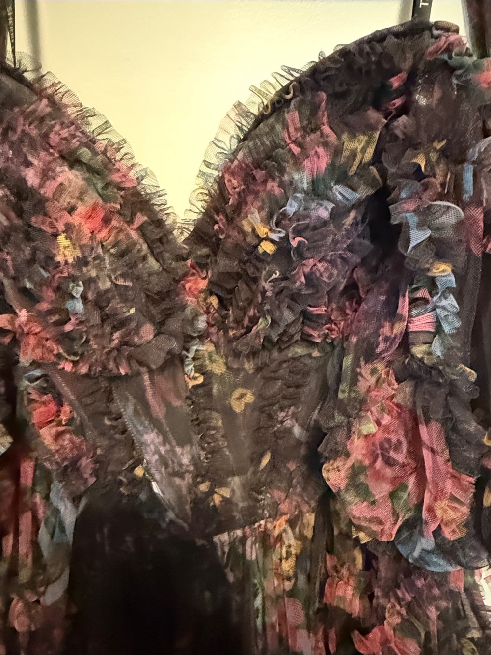 Sherri Hill Black Floral Ruffle Chiffon Dress - Picture 3 of 6